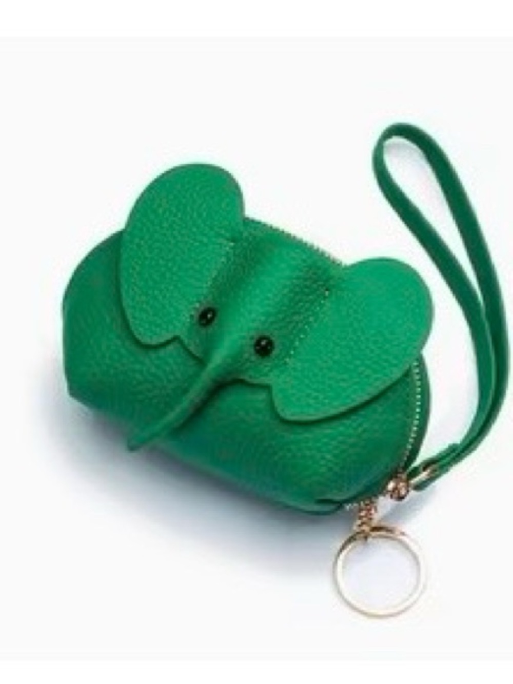 NIP Charming green leather pouch features a playful elephant shape complete with